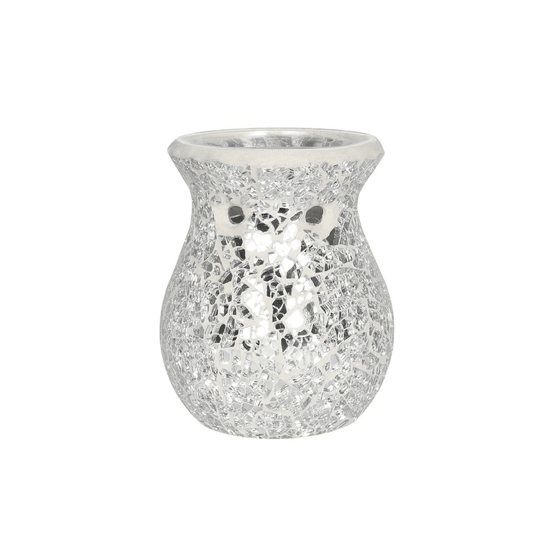 Small Silver Crackle Glass Oil Burner - DuvetDay.co.uk