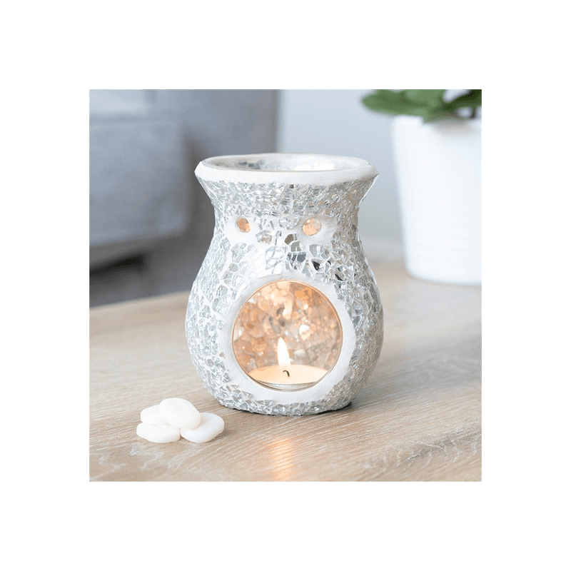 Small Silver Crackle Glass Oil Burner - DuvetDay.co.uk