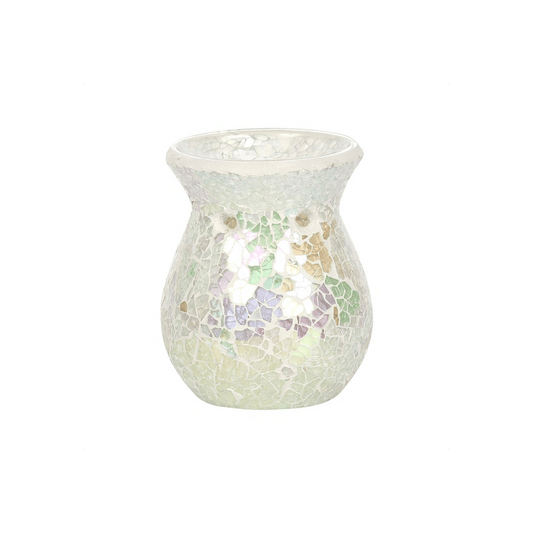 Small White Iridescent Crackle Oil Burner - DuvetDay.co.uk