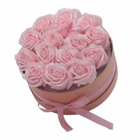 Soap Flower Gift Bouquet - 14 Pink Roses - Round - DuvetDay.co.uk