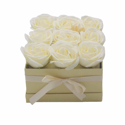 Soap Flower Gift Bouquet - 9 Cream Roses - Square - DuvetDay.co.uk