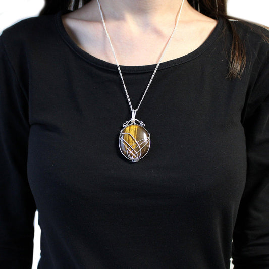 Swirl Wrapped Gemstone Necklace - Tiger Eye - DuvetDay.co.uk