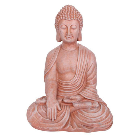 Terracotta Effect 52cm Sitting Garden Buddha - DuvetDay.co.uk