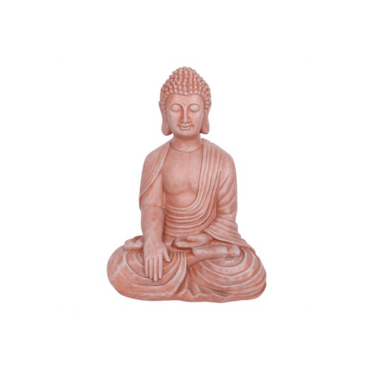 Terracotta Effect 52cm Sitting Garden Buddha - DuvetDay.co.uk