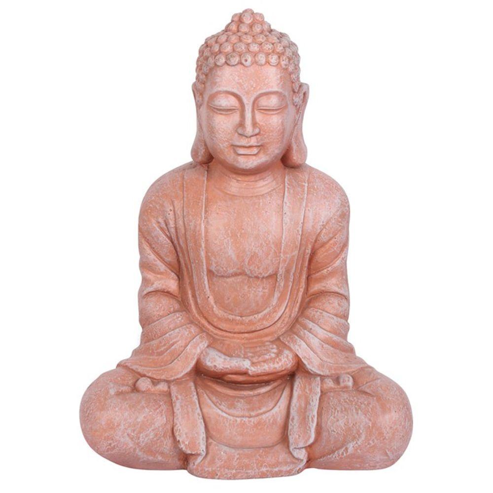 Terracotta Effect 58cm Hands In Lap Sitting Garden Buddha - DuvetDay.co.uk