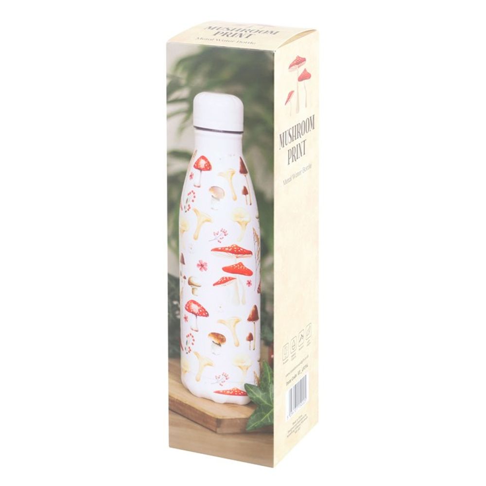 All Over Mushroom Print Metal Water Bottle - DuvetDay.co.uk