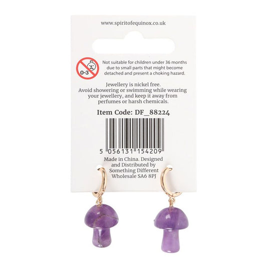 Amethyst Crystal Mushroom Earrings - DuvetDay.co.uk