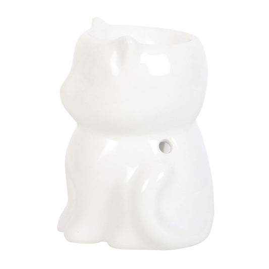 Shiny White Cat Oil Burner - DuvetDay.co.uk