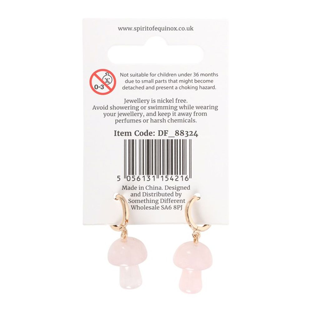 Rose Quartz Crystal Mushroom Earrings - DuvetDay.co.uk