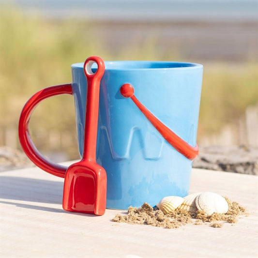 Bucket Shaped Ceramic Mug with Spade Spoon - DuvetDay.co.uk