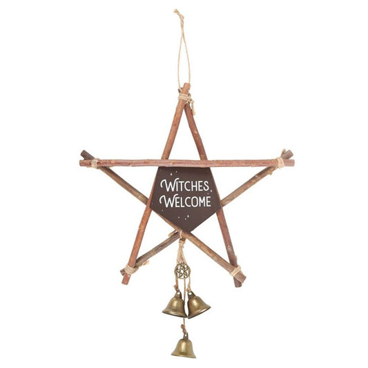 30cm Witches Welcome Willow Pentagram Sign with Bells