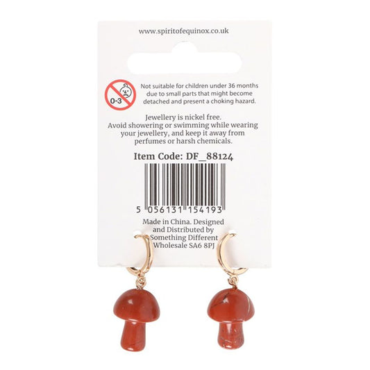 Red Jasper Crystal Mushroom Earrings - DuvetDay.co.uk