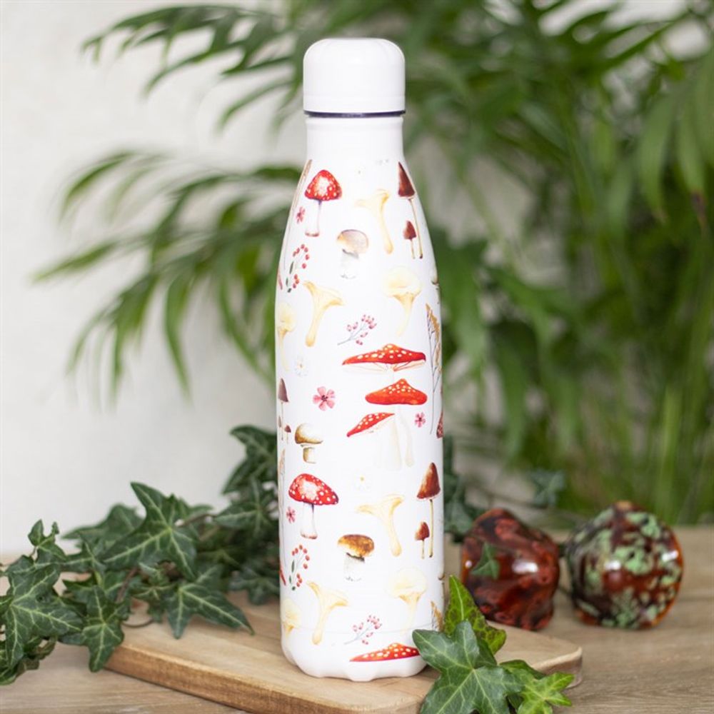 All Over Mushroom Print Metal Water Bottle - DuvetDay.co.uk