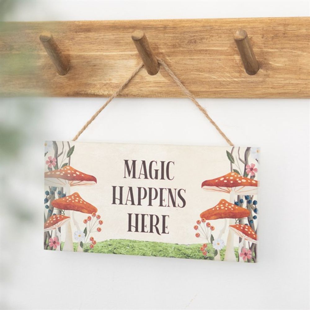 Magic Happens Here Mushroom Hanging Sign - DuvetDay.co.uk