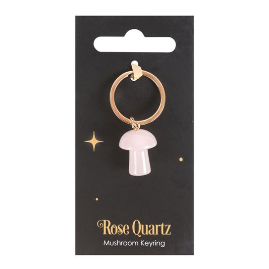 Rose Quartz Crystal Mushroom Keyring - DuvetDay.co.uk