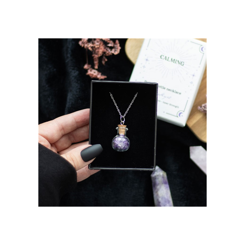 Calming Amethyst Crystal Chip Potion Bottle Necklace