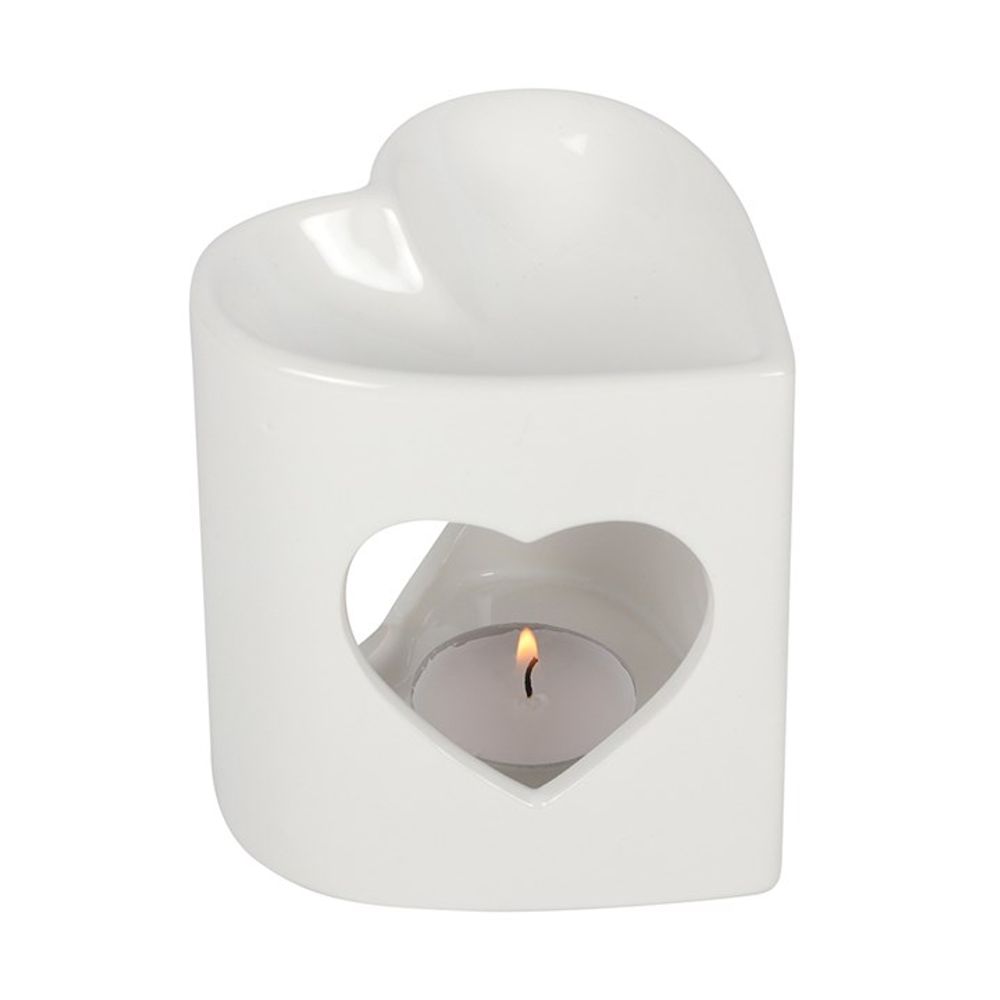 10cm White Heart Cutout Oil Burner - DuvetDay.co.uk