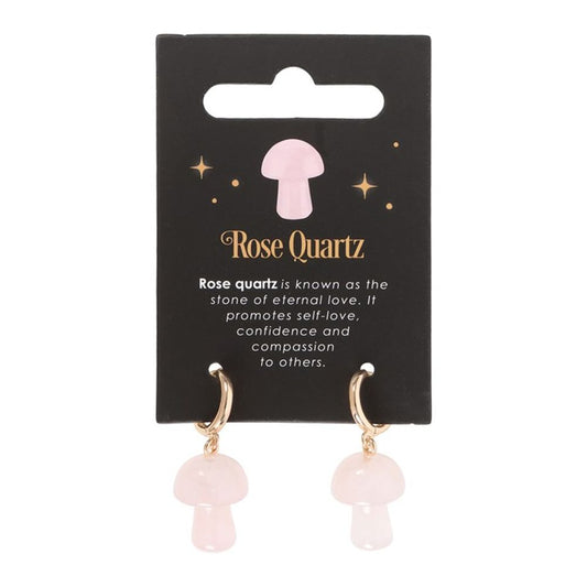 Rose Quartz Crystal Mushroom Earrings - DuvetDay.co.uk