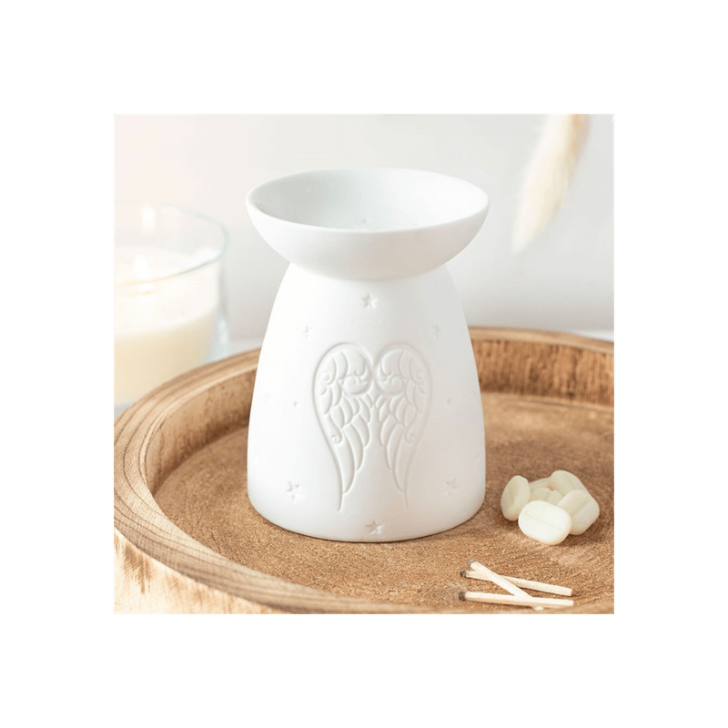 White Ceramic Angel Wings Oil Burner - DuvetDay.co.uk