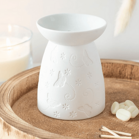 White Ceramic Butterfly Oil Burner - DuvetDay.co.uk