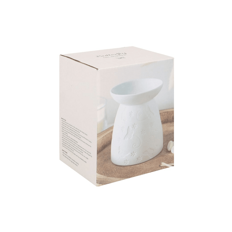 White Ceramic Butterfly Oil Burner - DuvetDay.co.uk