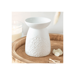 White Ceramic Mandala Oil Burner - DuvetDay.co.uk
