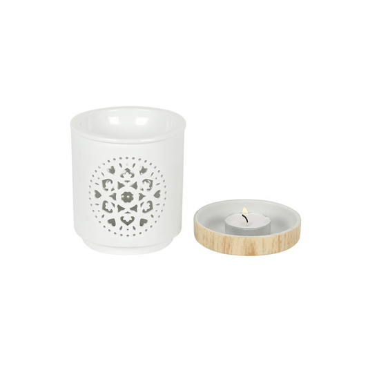 White Mandala Cut Out Oil Burner - DuvetDay.co.uk