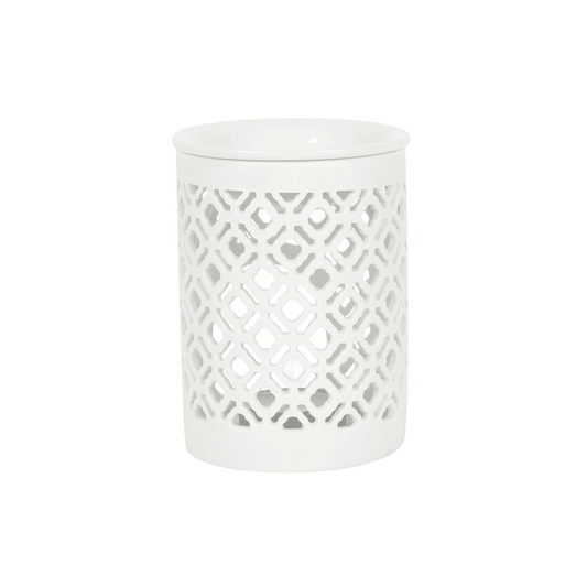 White Matte Lattice Cut Oil Burner - DuvetDay.co.uk