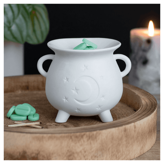 White Mystical Moon Cauldron Oil Burner - DuvetDay.co.uk