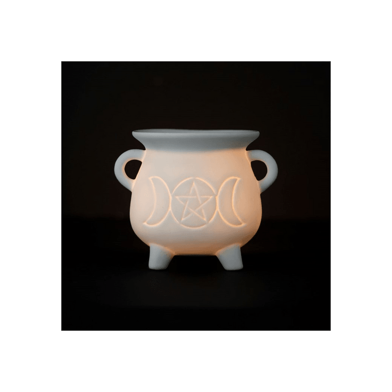 White Triple Moon Cauldron Oil Burner - DuvetDay.co.uk