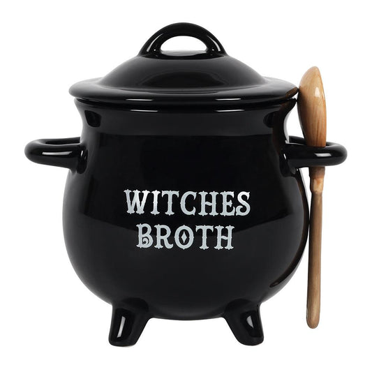 Witches Broth Cauldron Soup Bowl with Broom Spoon - DuvetDay.co.uk