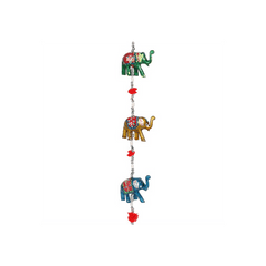 Wooden Hanging Elephant Decoration with Bell - DuvetDay.co.uk