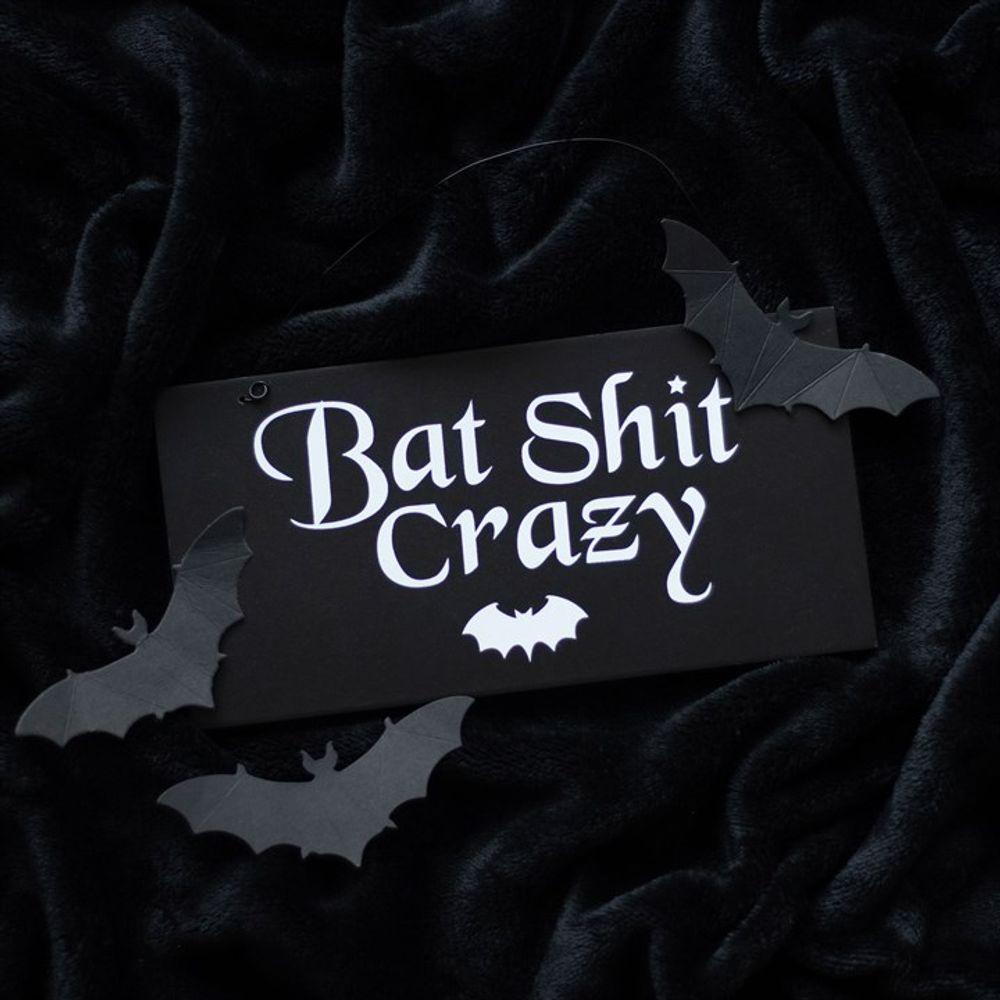 20cm Bat Shit Crazy Hanging Sign - DuvetDay.co.uk