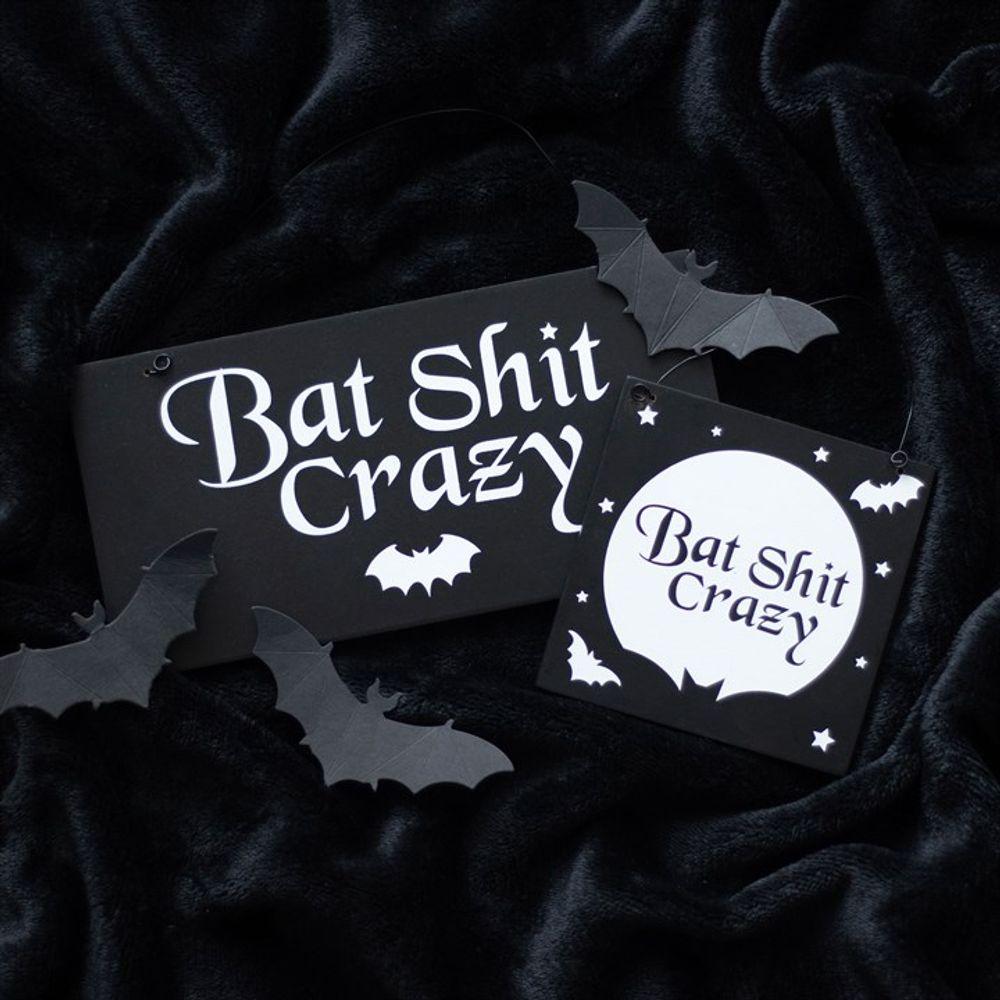 20cm Bat Shit Crazy Hanging Sign - DuvetDay.co.uk