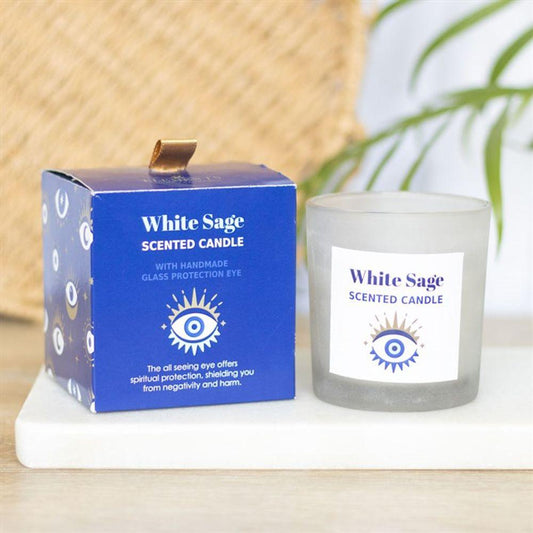 All Seeing Eye White Sage Crystal Chip Protection Candle - DuvetDay.co.uk