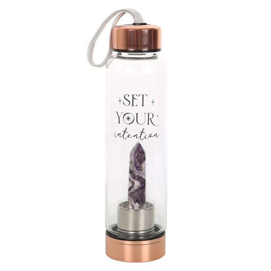 Amethyst Set Your Intention Glass Water Bottle - DuvetDay.co.uk