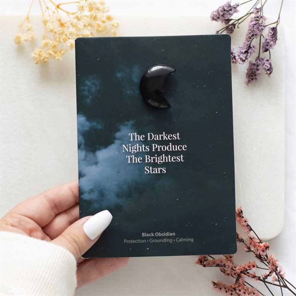 Darkest Nights Black Obsidian Crystal Moon Greeting Card - DuvetDay.co.uk