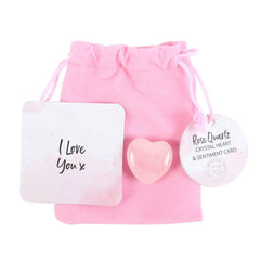 I Love You Rose Quartz Crystal Heart in a Bag - DuvetDay.co.uk