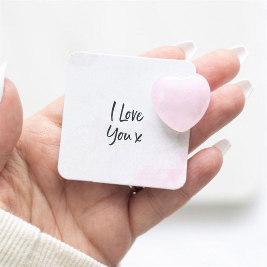 I Love You Rose Quartz Crystal Heart in a Bag - DuvetDay.co.uk