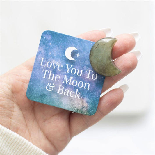 Love You to the Moon Labradorite Crystal Moon in a Bag - DuvetDay.co.uk