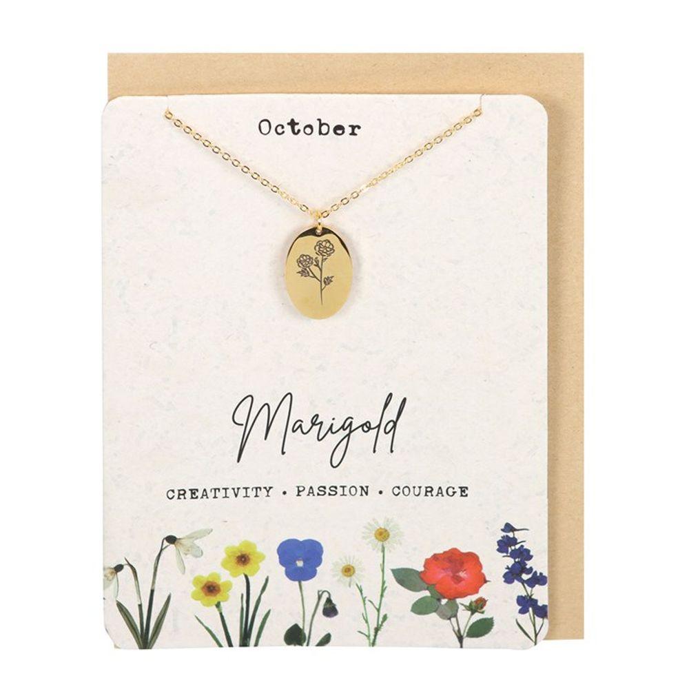 October Marigold Birth Flower Necklace Card - DuvetDay.co.uk