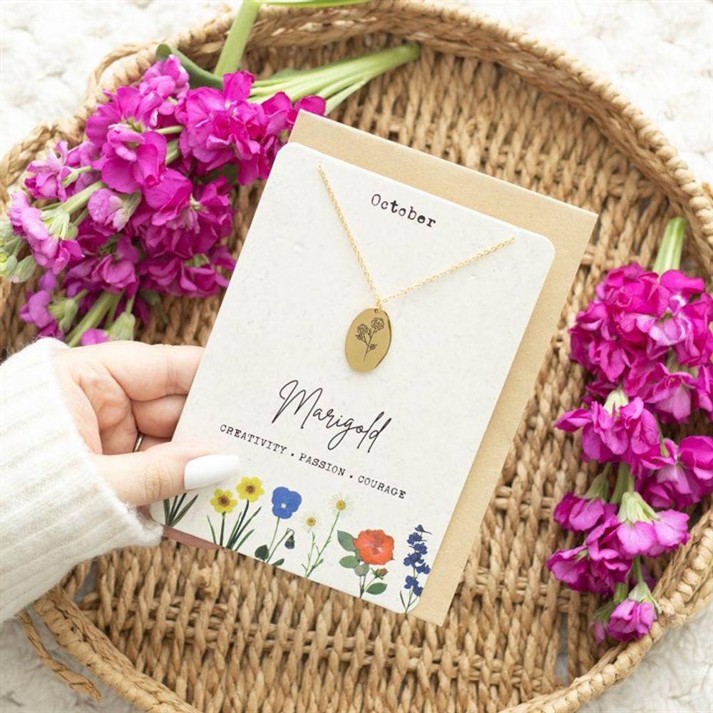 October Marigold Birth Flower Necklace Card - DuvetDay.co.uk